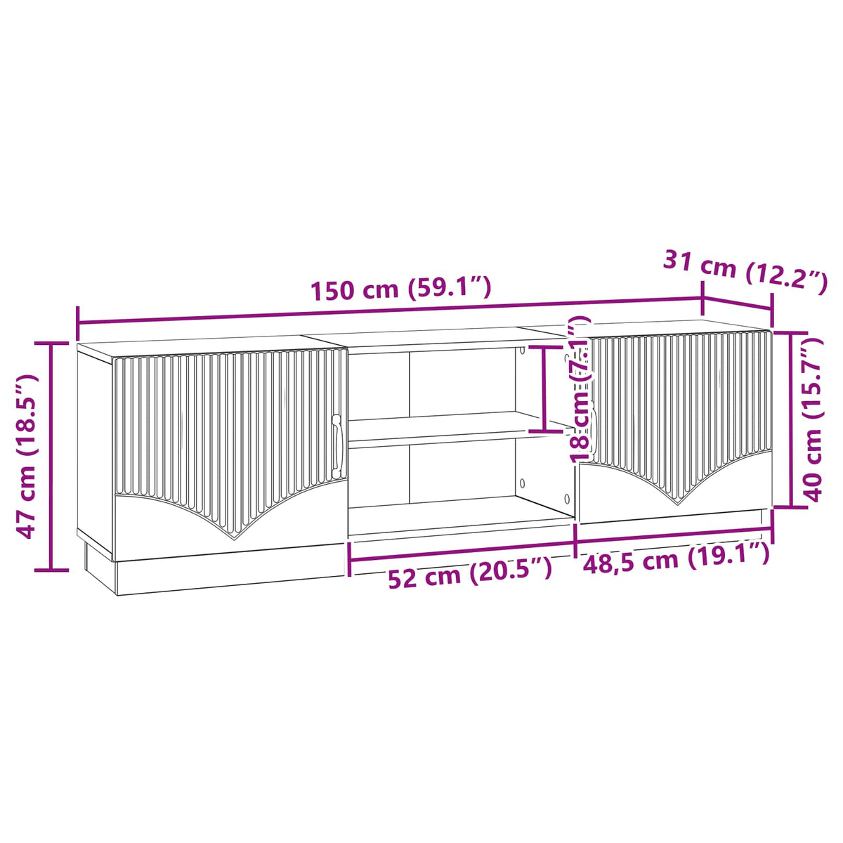 TV-Schränk Geräucherte Eiche 150 x 31 x 47 cm Holzwerkstoff