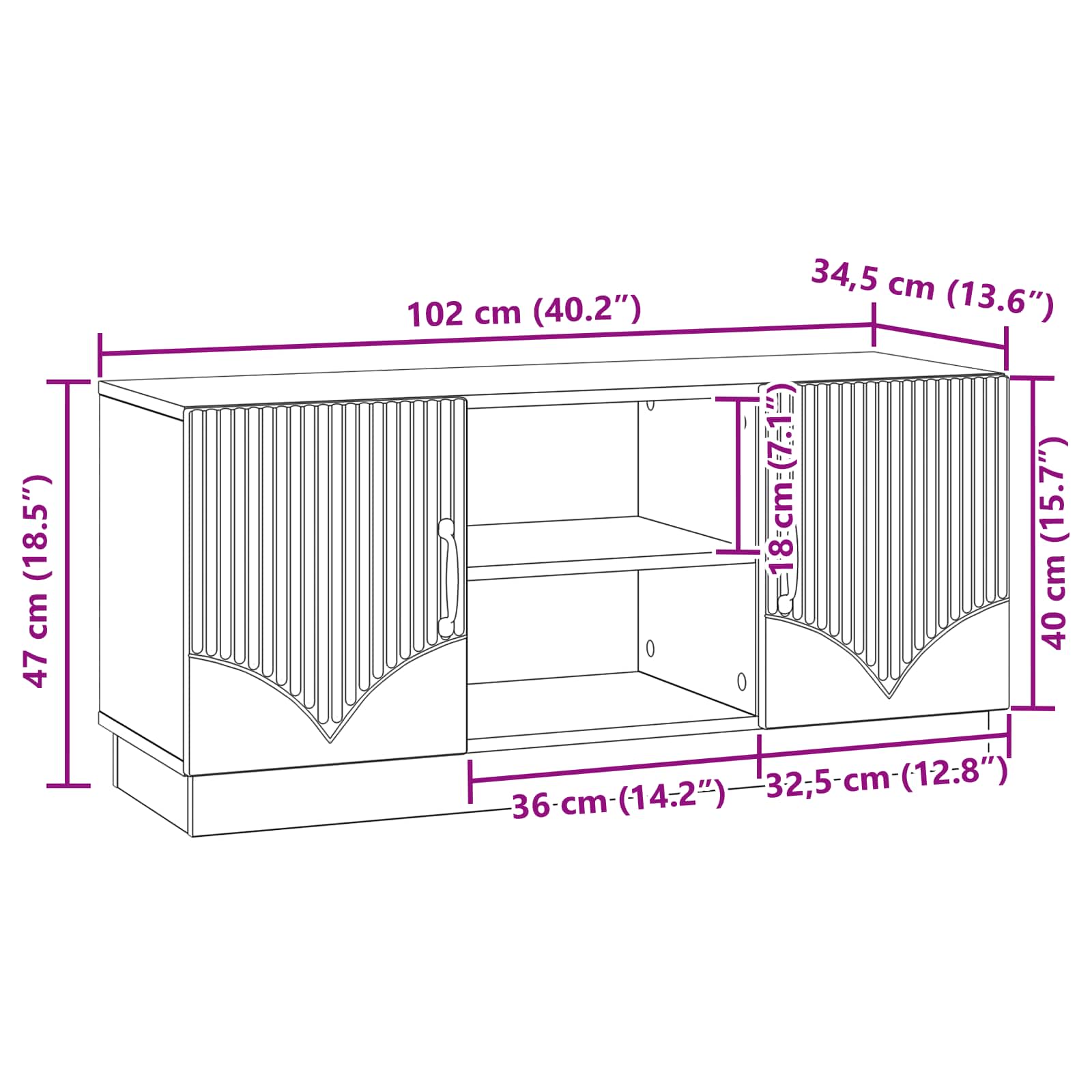 TV-Schränk 102 x 34,5 x 47 cm Schwarz Holzwerkstoff