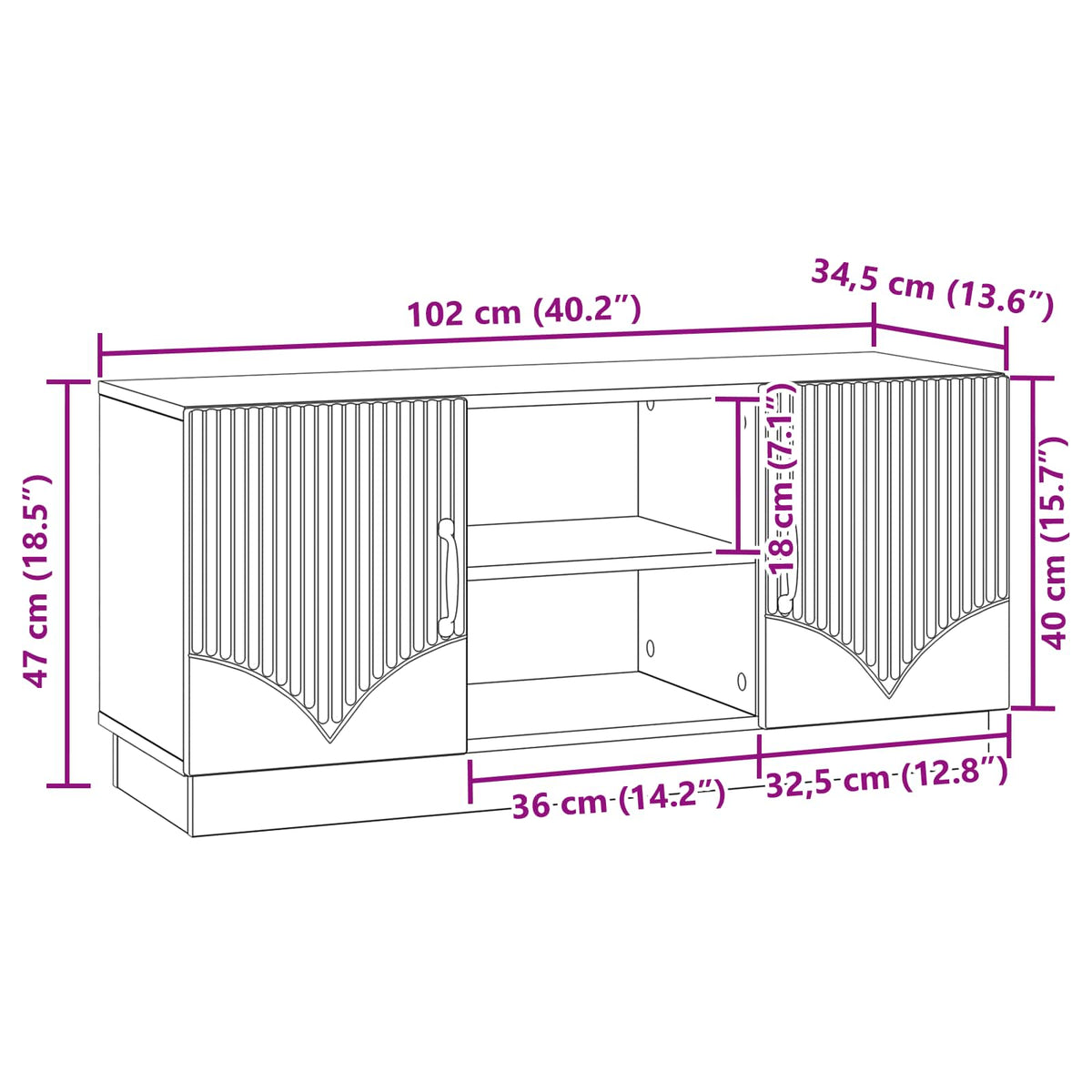 TV-Schränk 102 x 34,5 x 47 cm Sonoma-Eiche Holzwerkstoff