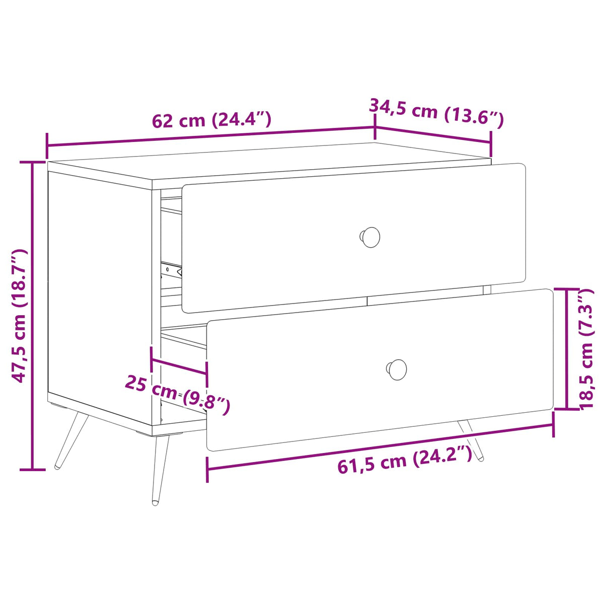 Nachttisch Schwarz 62 x 34,5 x 47,5 cm Holzwerkstoff