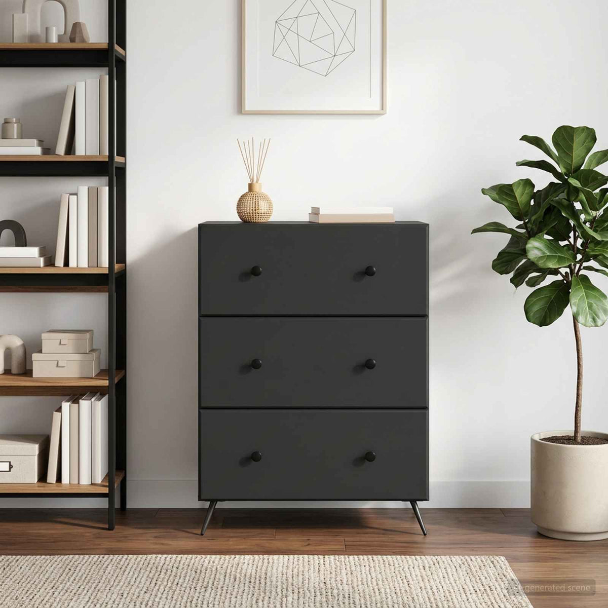 Schubladenschrank 66 x 34,5 x 90 cm Holzwerkstoff Schwarz