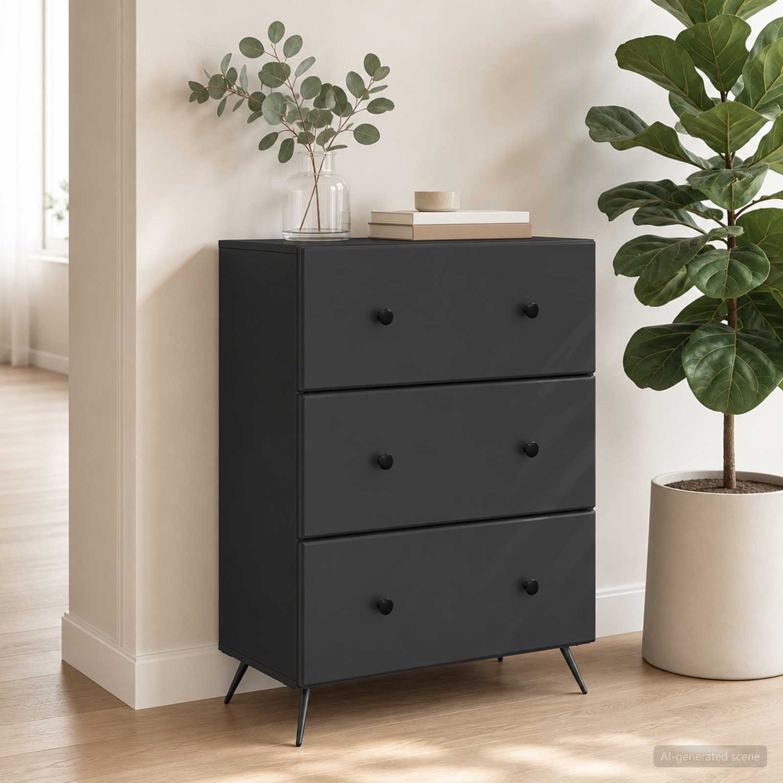 Schubladenschrank 66 x 34,5 x 90 cm Holzwerkstoff Schwarz