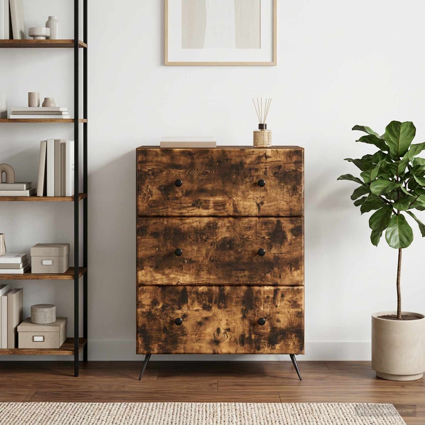 Schubladenschrank 66 x 34,5 x 90 cm Holzwerkstoff Räuchereiche