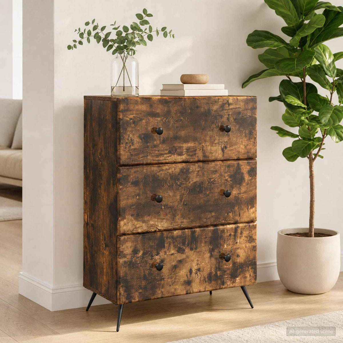 Schubladenschrank 66 x 34,5 x 90 cm Holzwerkstoff Räuchereiche