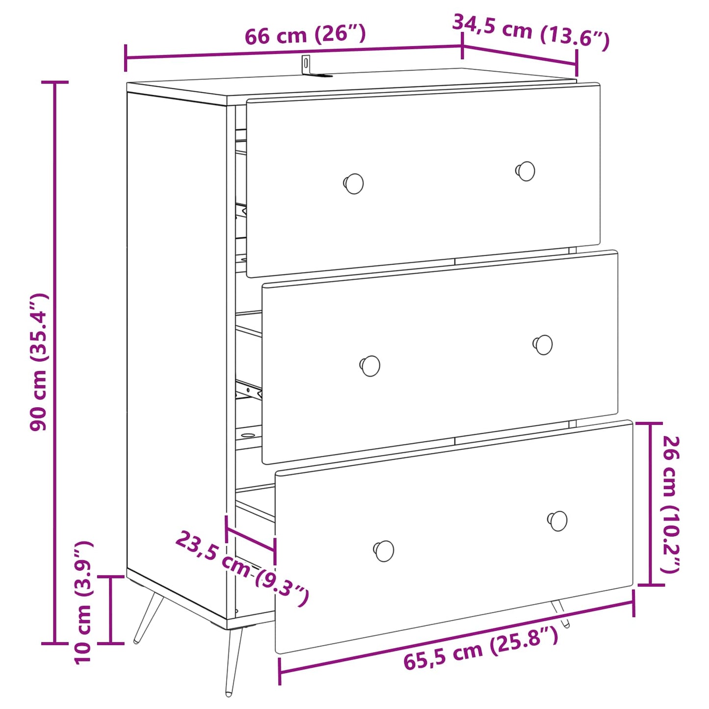 Schubladenschrank 66 x 34,5 x 90 cm Holzwerkstoff Räuchereiche