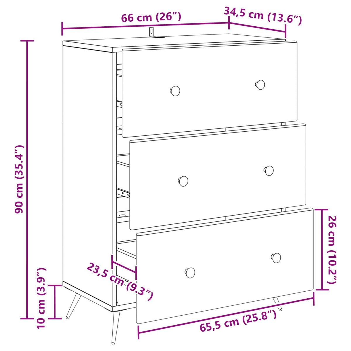 Schubladenschrank 66 x 34,5 x 90 cm Holzwerkstoff Räuchereiche