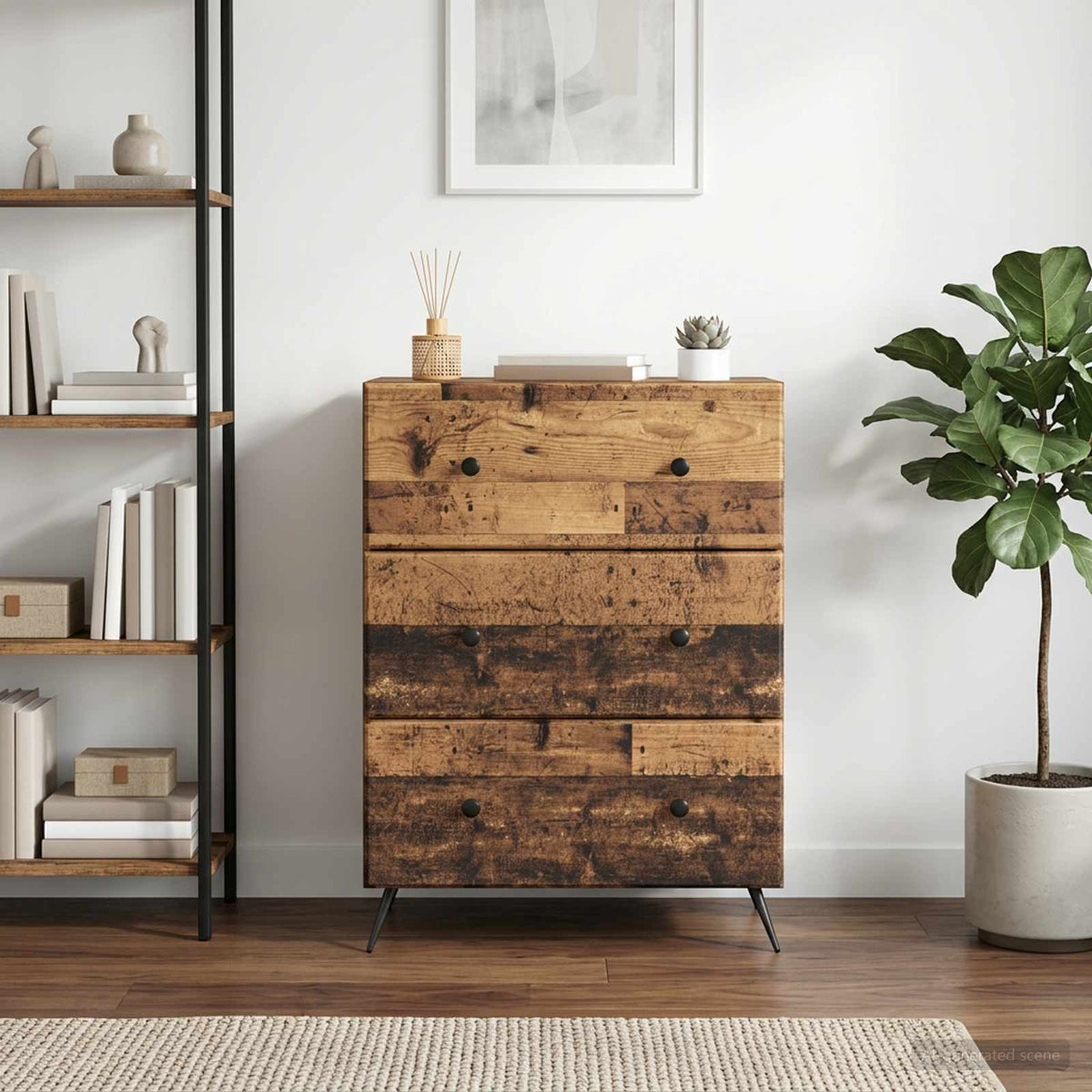Schubladenschrank 66 x 34,5 x 90 cm Holzwerkstoff Altholz