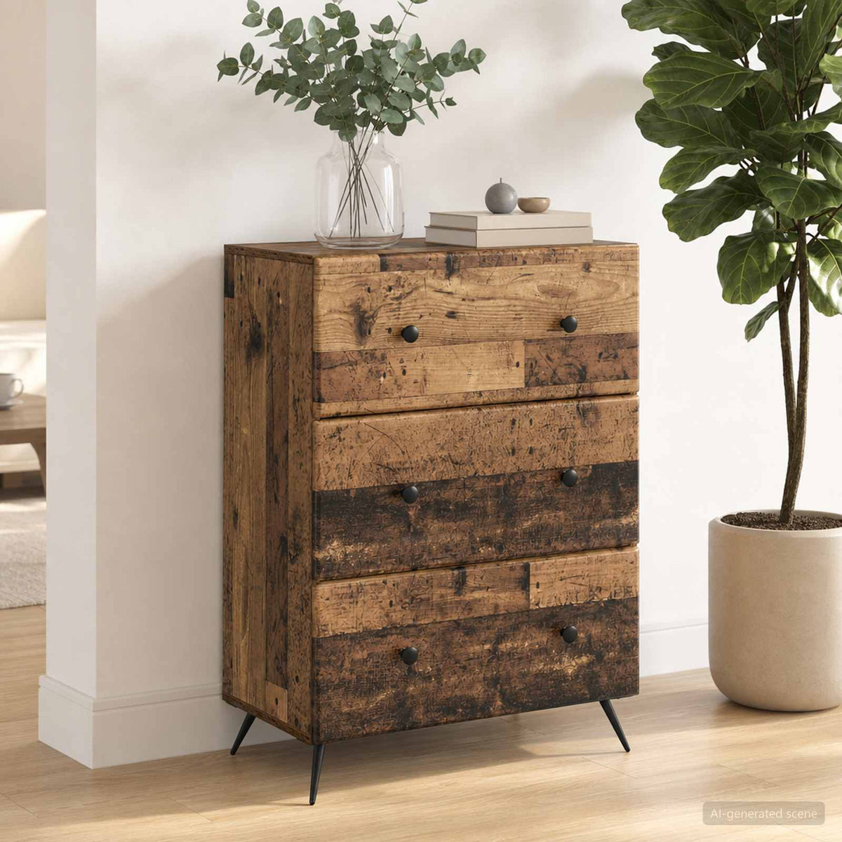 Schubladenschrank 66 x 34,5 x 90 cm Holzwerkstoff Altholz