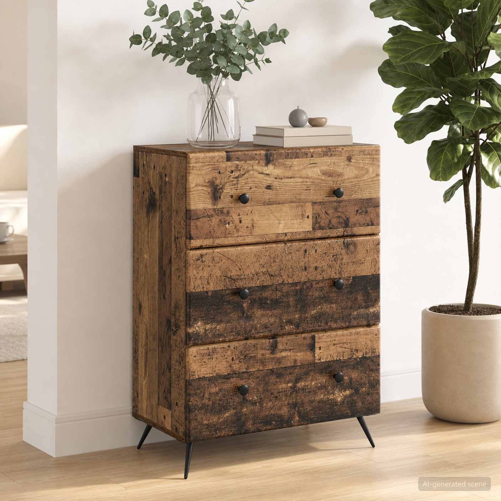 Schubladenschrank 66 x 34,5 x 90 cm Holzwerkstoff Altholz
