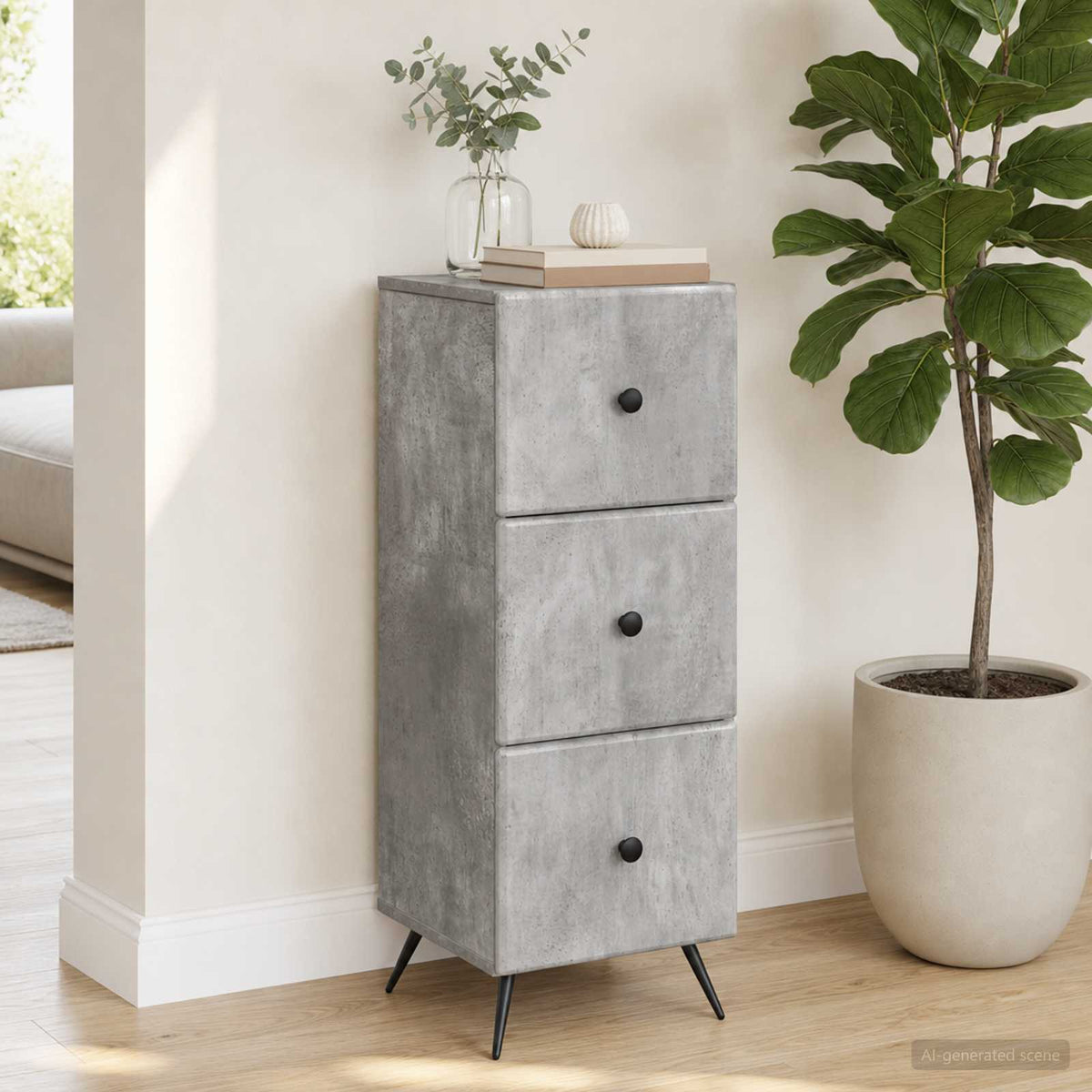 Schubladenschrank Betongrau 33 x 34,5 x 90 cm Holzwerkstoff