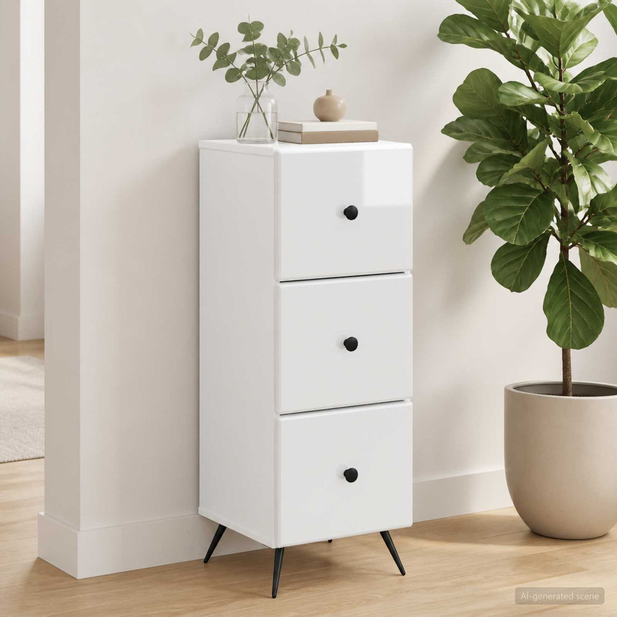 Schubladenschrank Hochglanz Weiß 33 x 34,5 x 90 cm