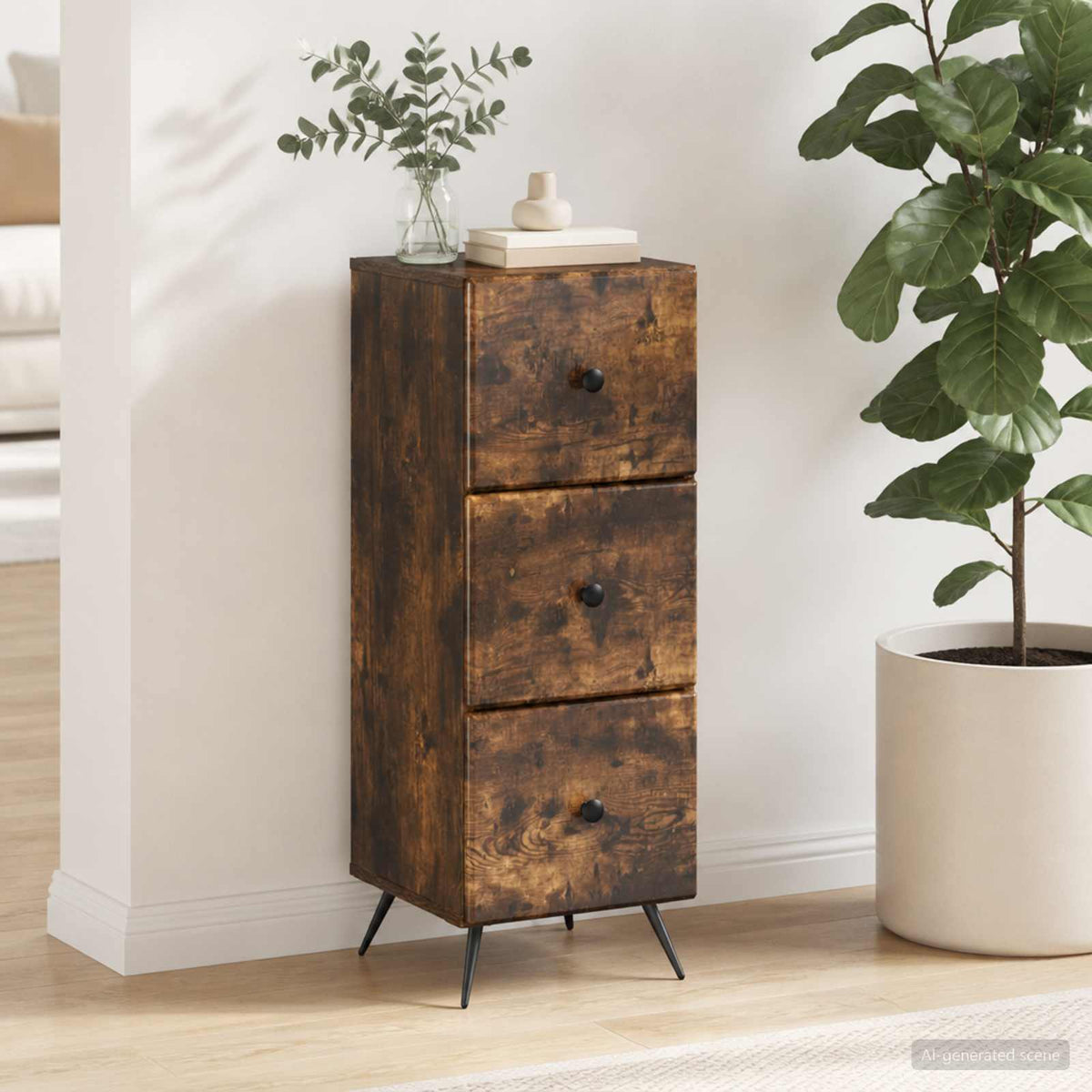Schubladenschrank Geräucherte Eiche 33 x 34,5 x 90 cm