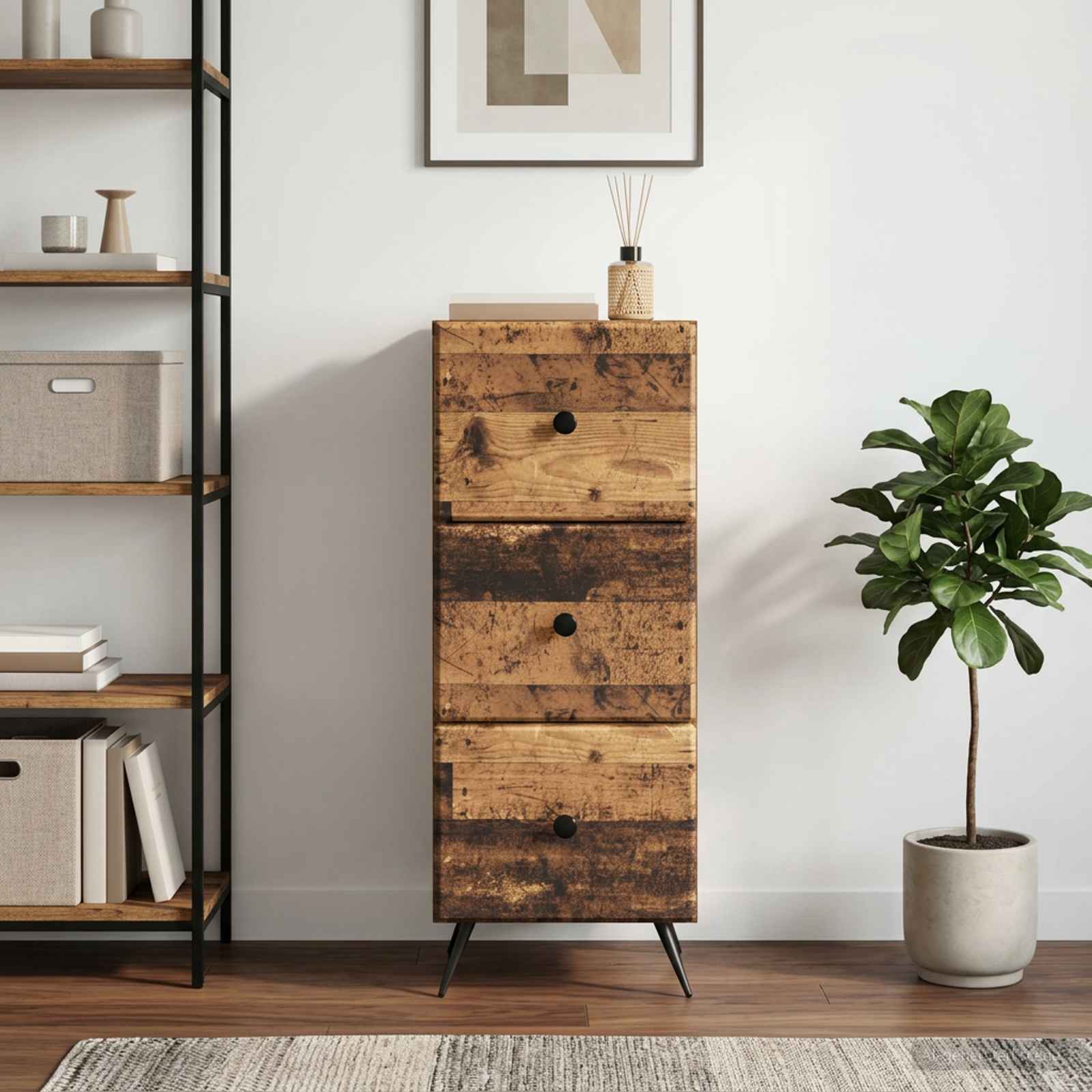 Schubladenschrank Altholz 33 x 34,5 x 90 cm Holzwerkstoff
