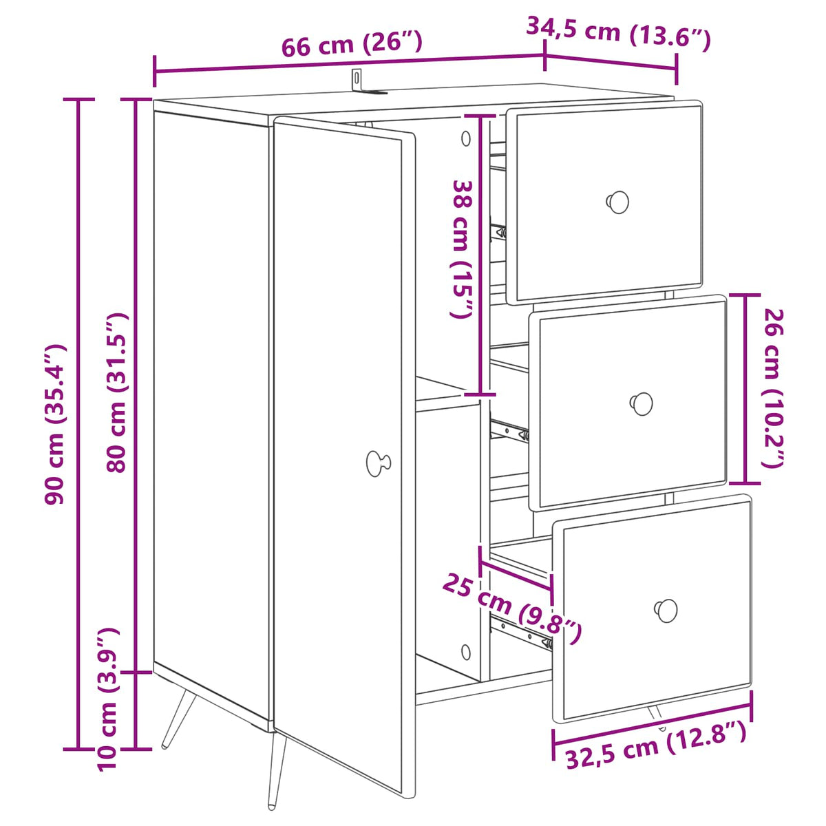 Sideboard Hochglanz Weiß 66 x 34,5 x 90 cm Holzwerkstoff