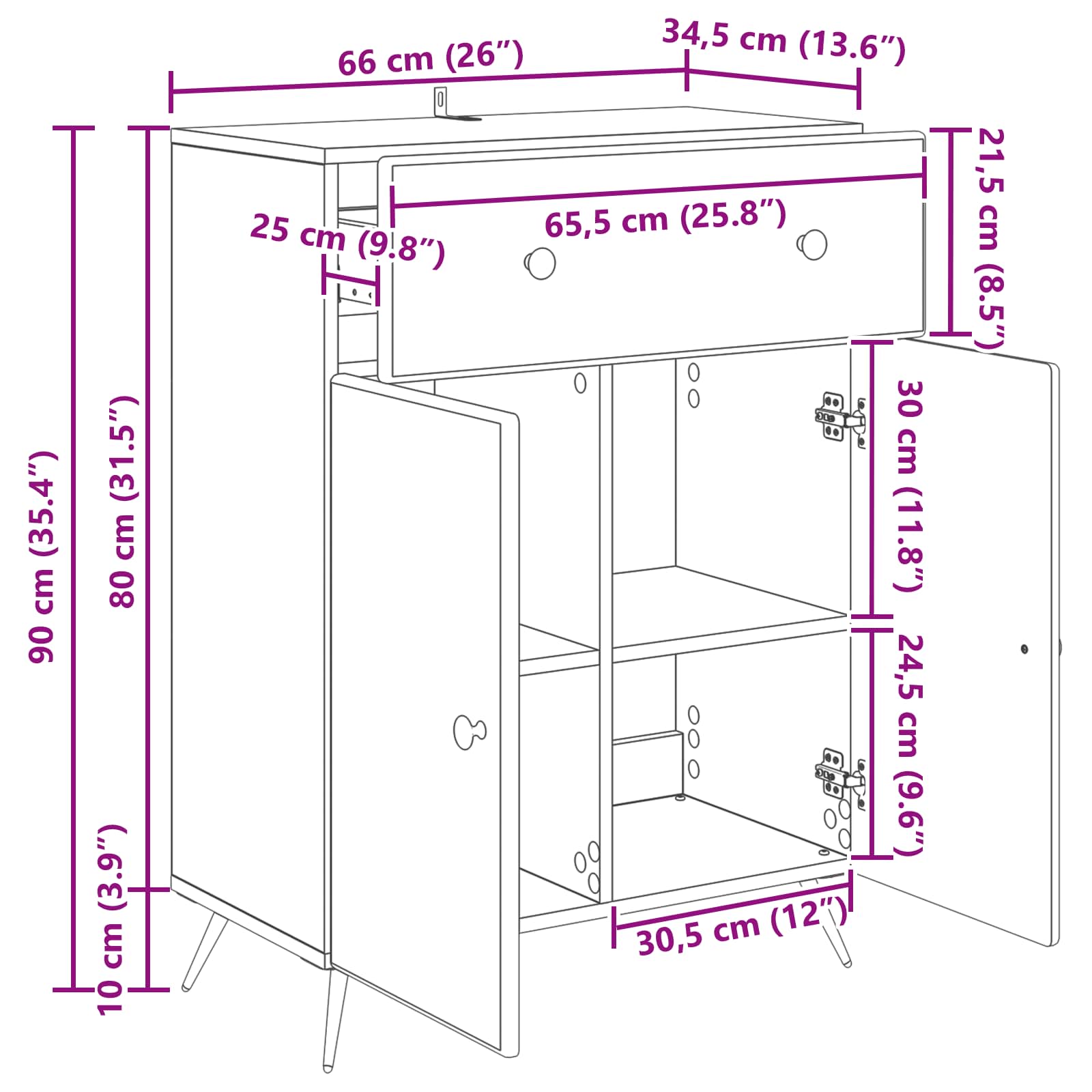 Sideboard Sonoma-Eiche 66 x 34,5 x 90 cm Holzwerkstoff