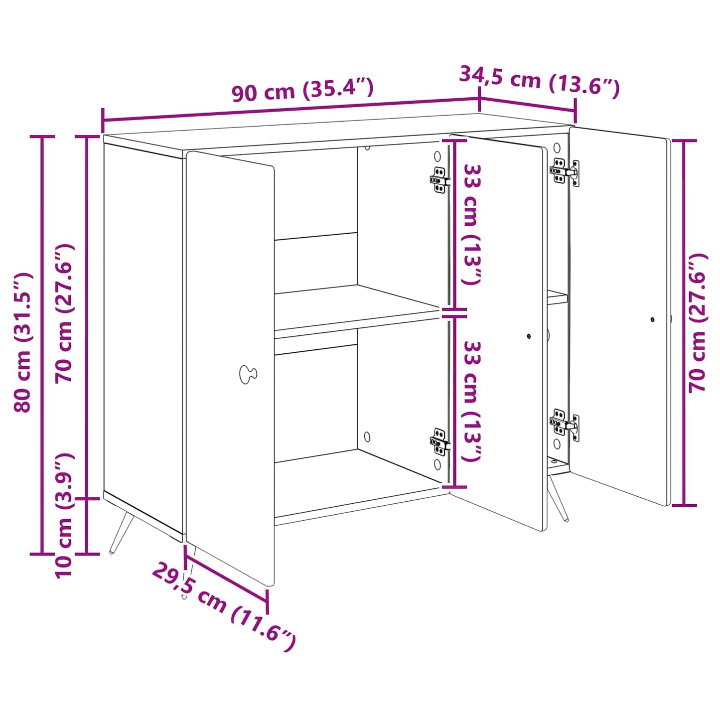 Sideboard Betongrau 89 x 34,5 x 80 cm Holzwerkstoff