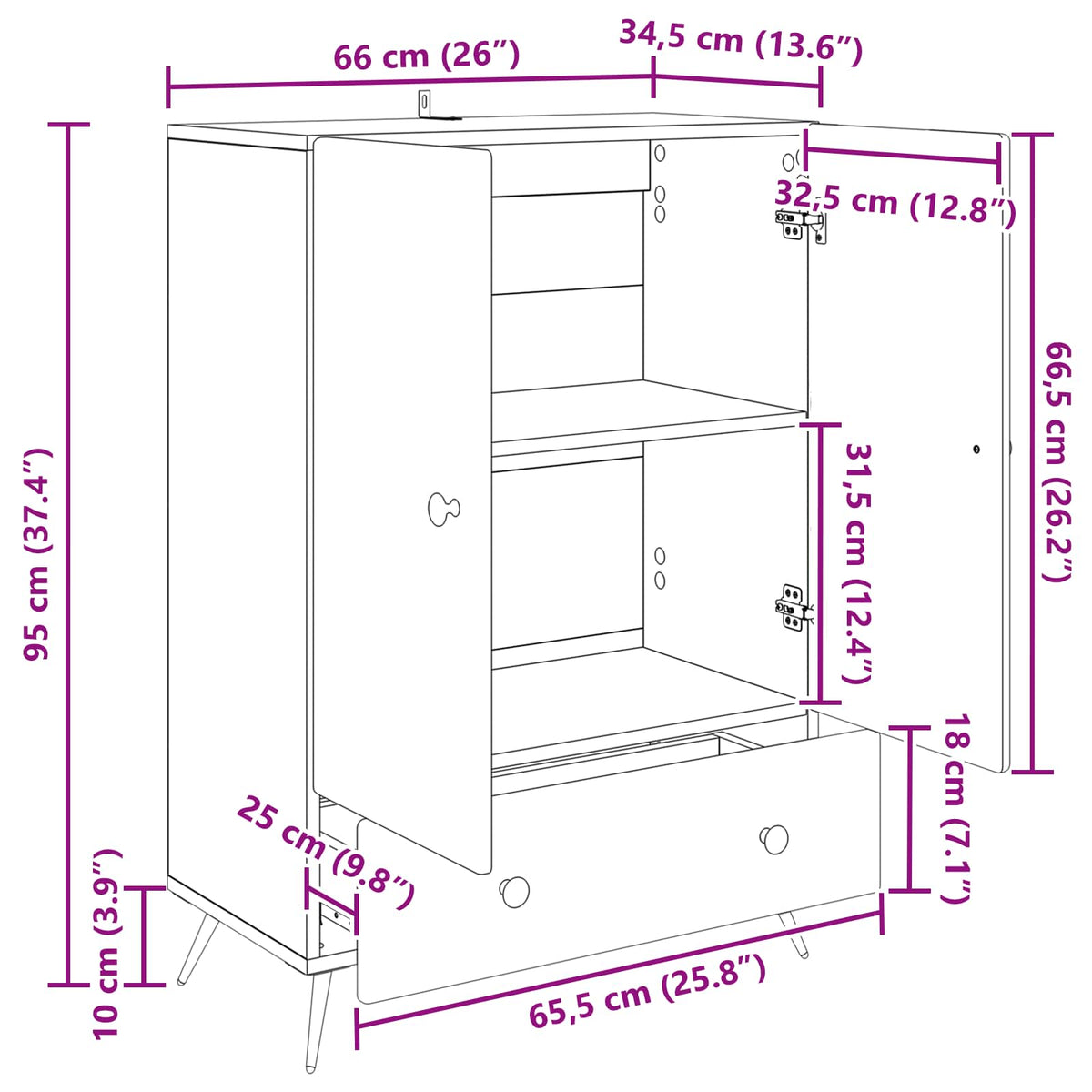 Sideboard Betongrau 66 x 34,5 x 95 cm Holzwerkstoff