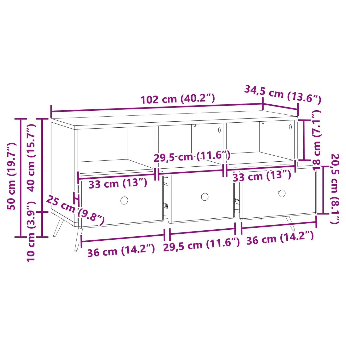 TV-Schränk Geräucherte Eiche 102 x 34,5 x 50 cm Holzwerkstoff