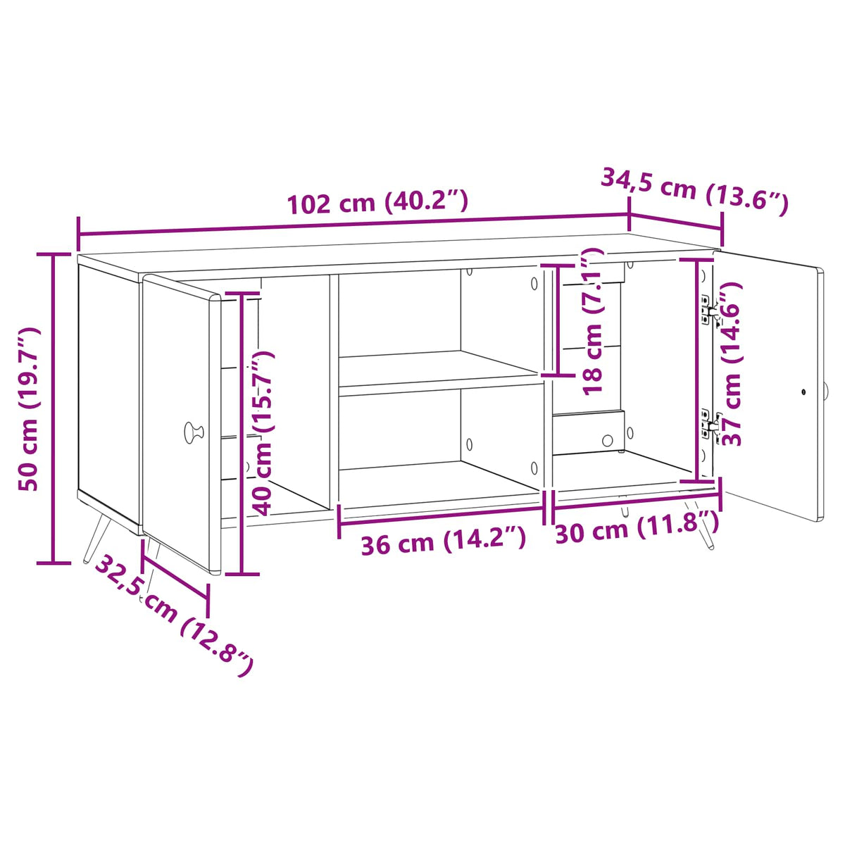 TV-Schränk 102 x 34,5 x 50 cm Sonoma-Eiche Holzwerkstoff