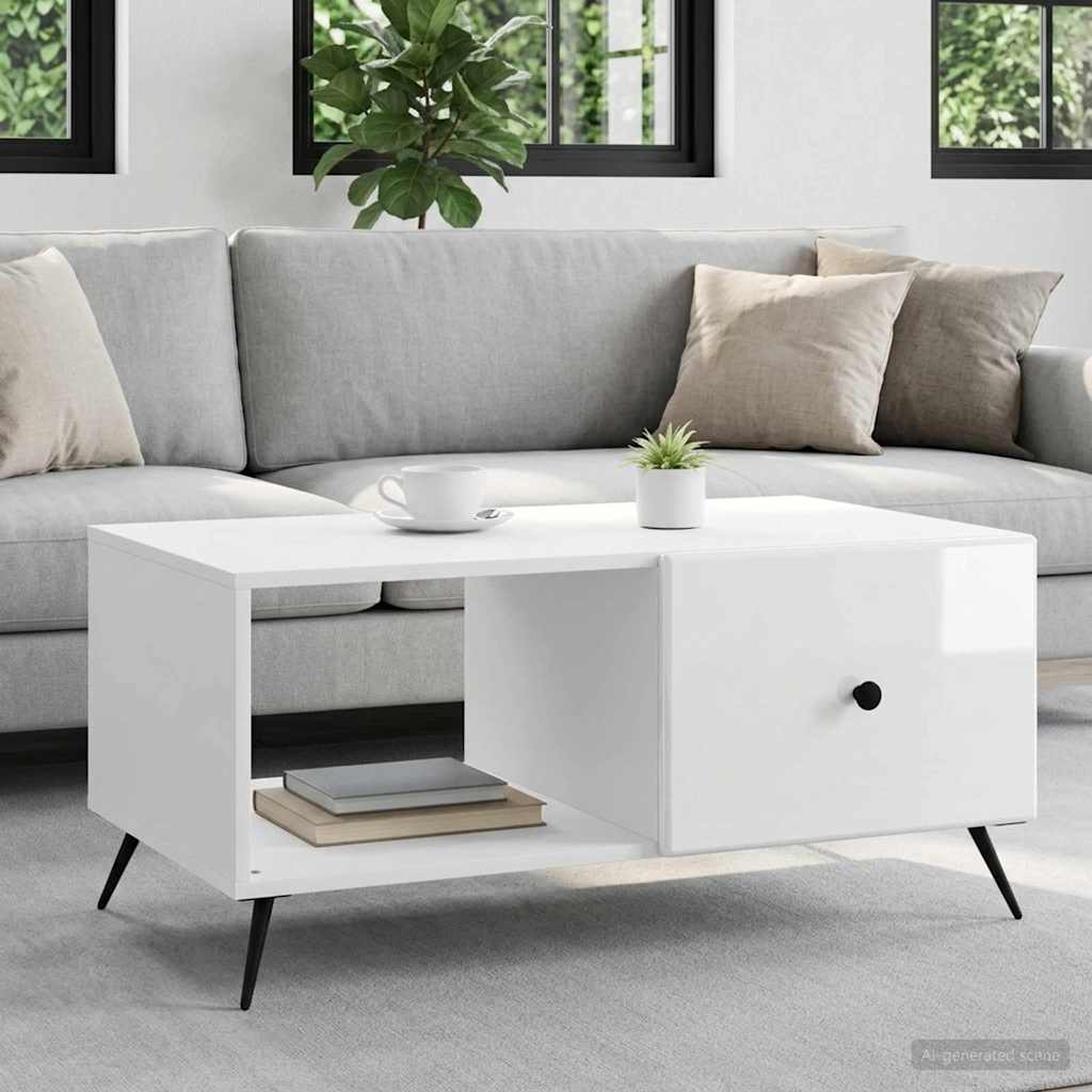 Couchtisch Hochglanz Weiß 90 x 50 x 40 cm Holzwerkstoff