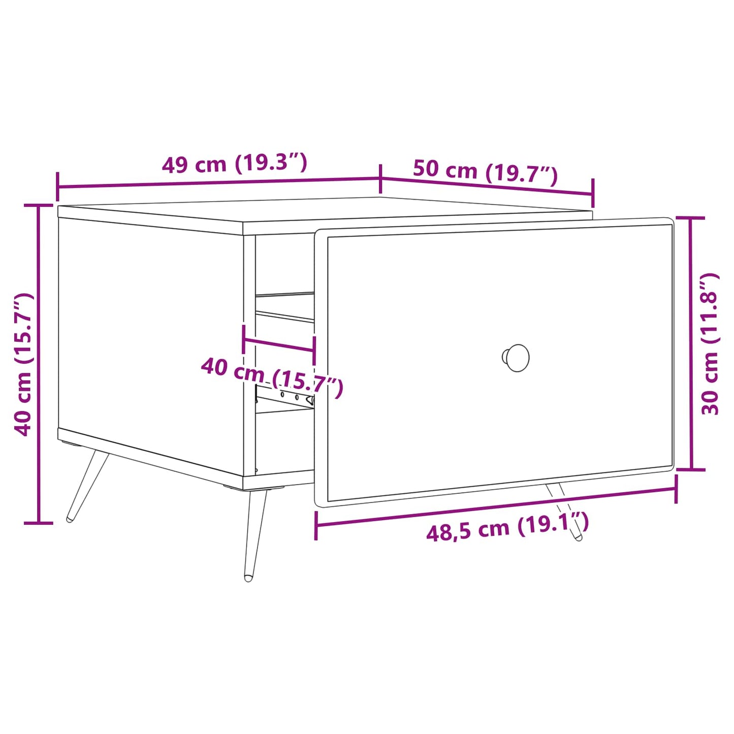 Couchtisch mit Schubladen Weiß 49 x 50 x 40 cm Holzwerkstoff