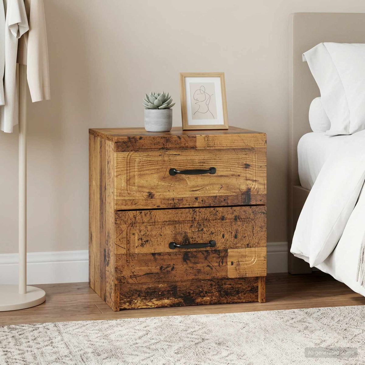Nachttisch 2 Stk. Altholz 43 x 34,5 x 44,5 cm Holzwerkstoff