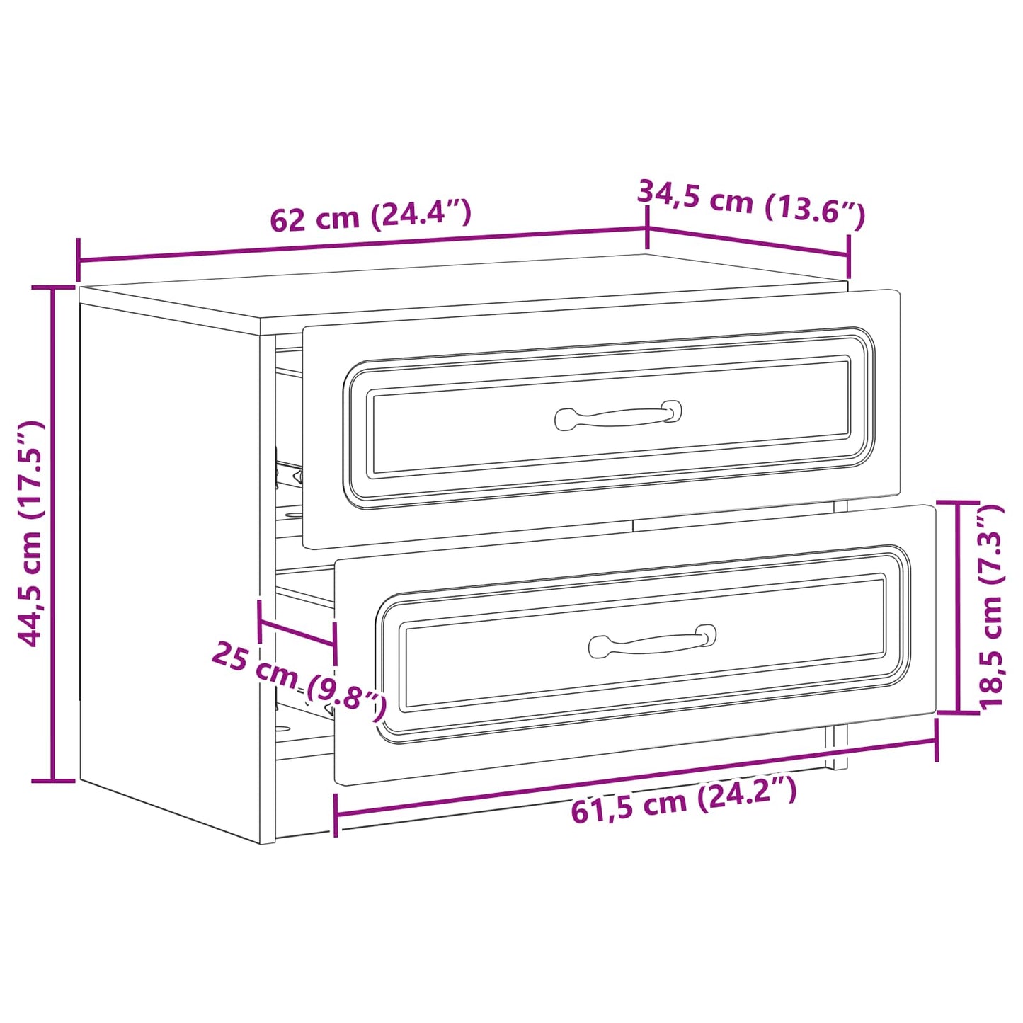 Nachttisch Sonoma-Grau 62 x 34,5 x 44,5 cm Holzwerkstoff