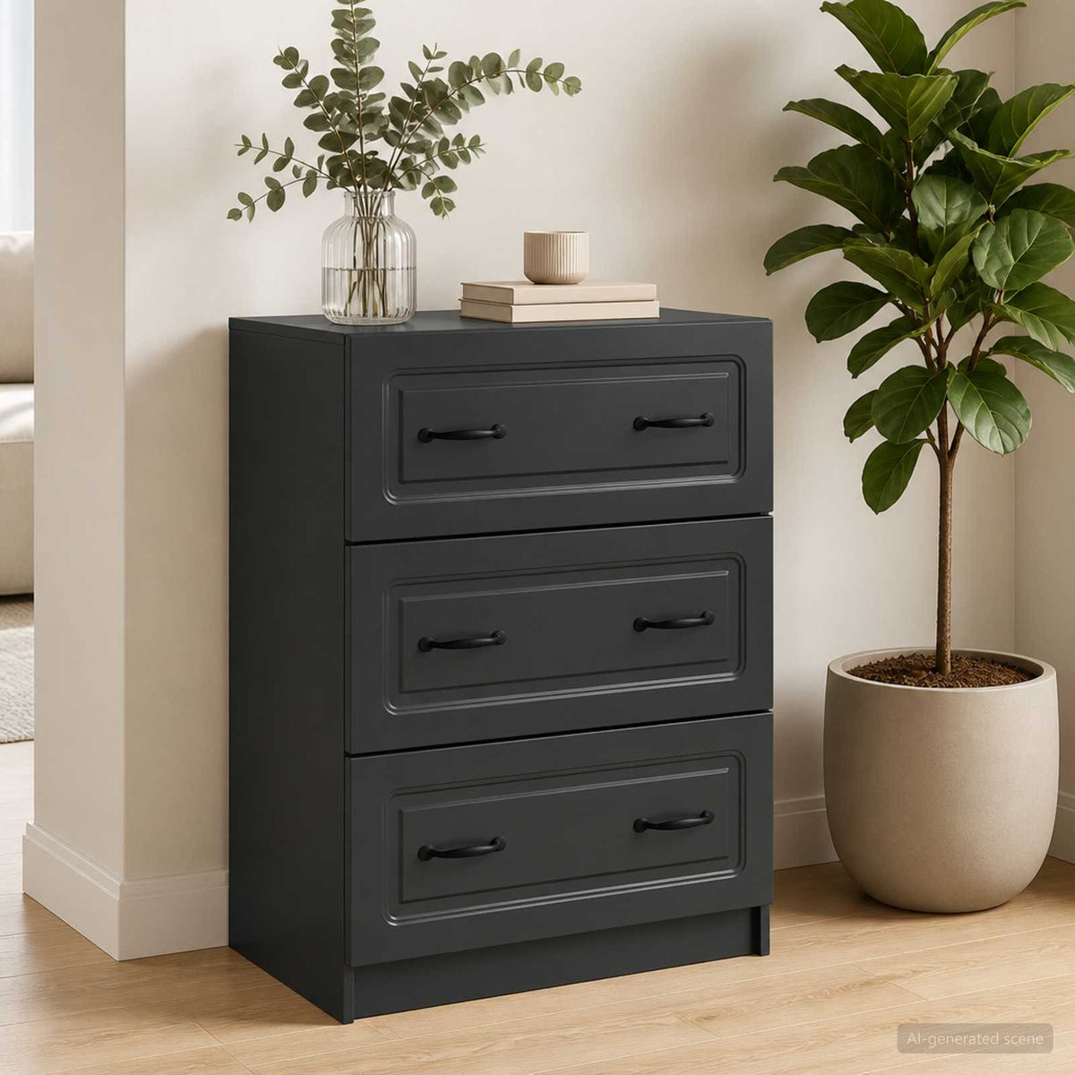 Schubladenschrank 66 x 34,5 x 87 cm Holzwerkstoff Schwarz