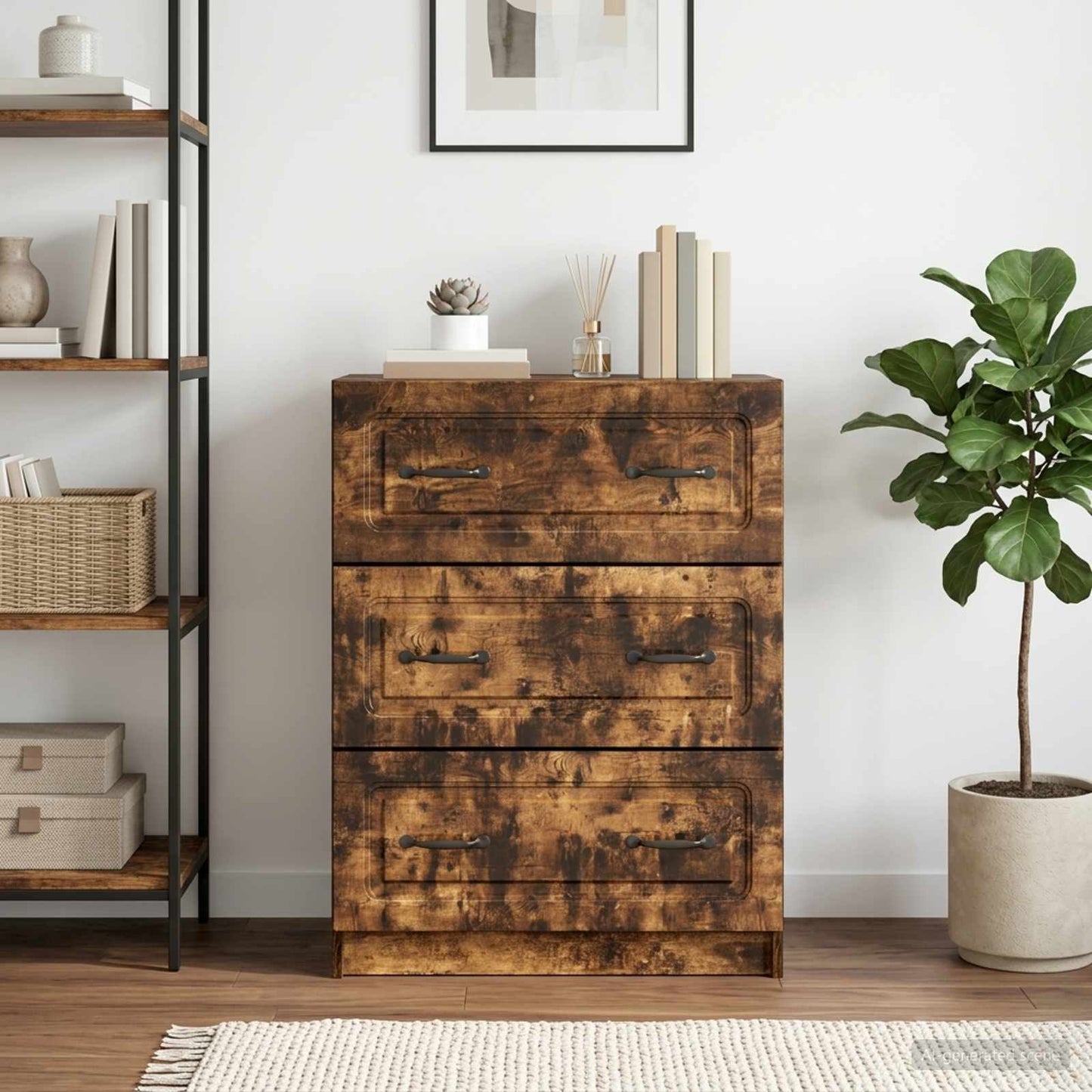 Schubladenschrank 66 x 34,5 x 87 cm Holzwerkstoff Räuchereiche