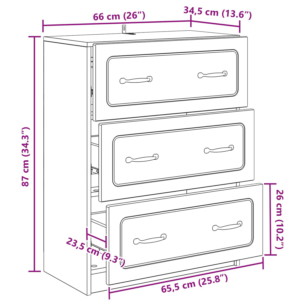 Schubladenschrank 66 x 34,5 x 87 cm Holzwerkstoff Räuchereiche