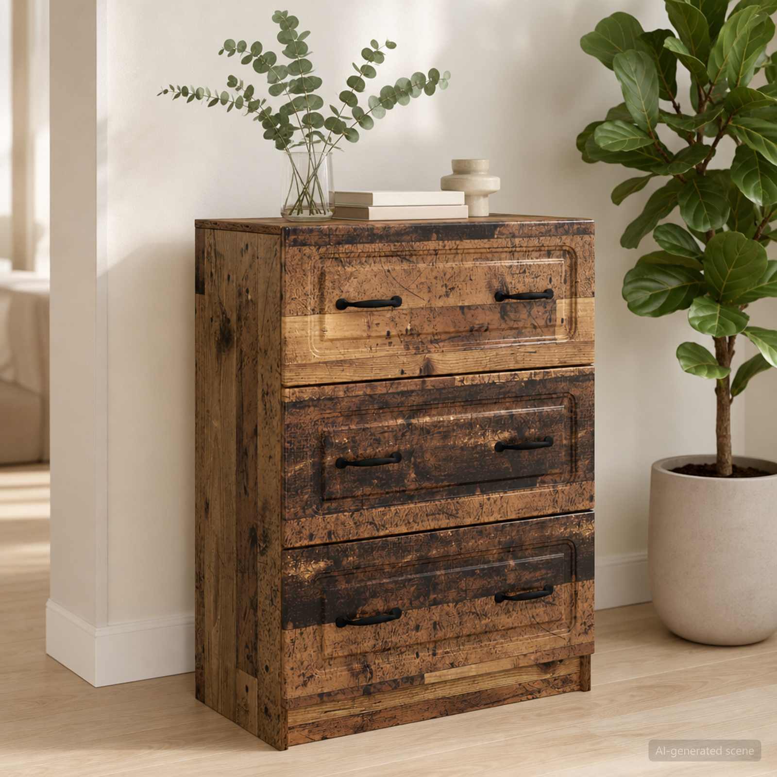 Schubladenschrank 66 x 34,5 x 87 cm Holzwerkstoff Altholz