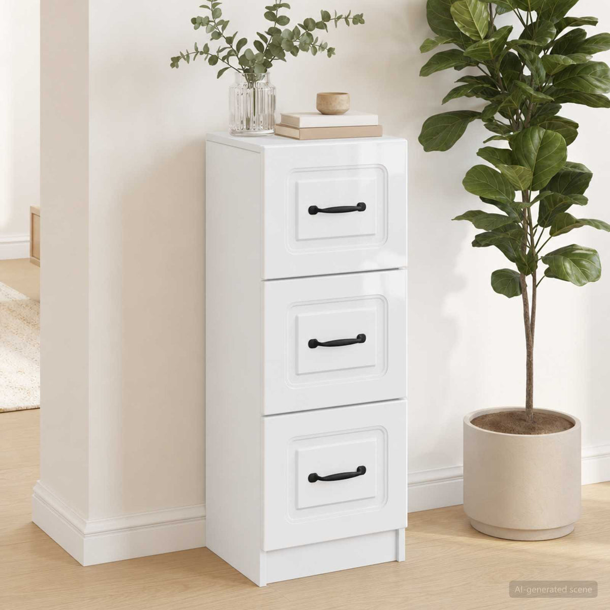 Schubladenschrank Hochglanz Weiß 33 x 34,5 x 87 cm
