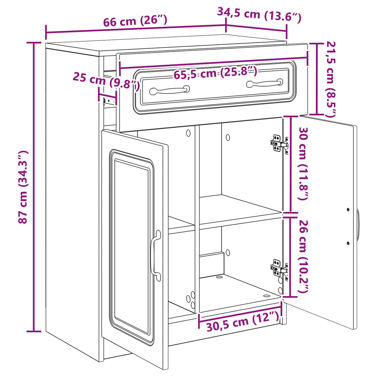 Sideboard Betongrau 66 x 34,5 x 87 cm Holzwerkstoff