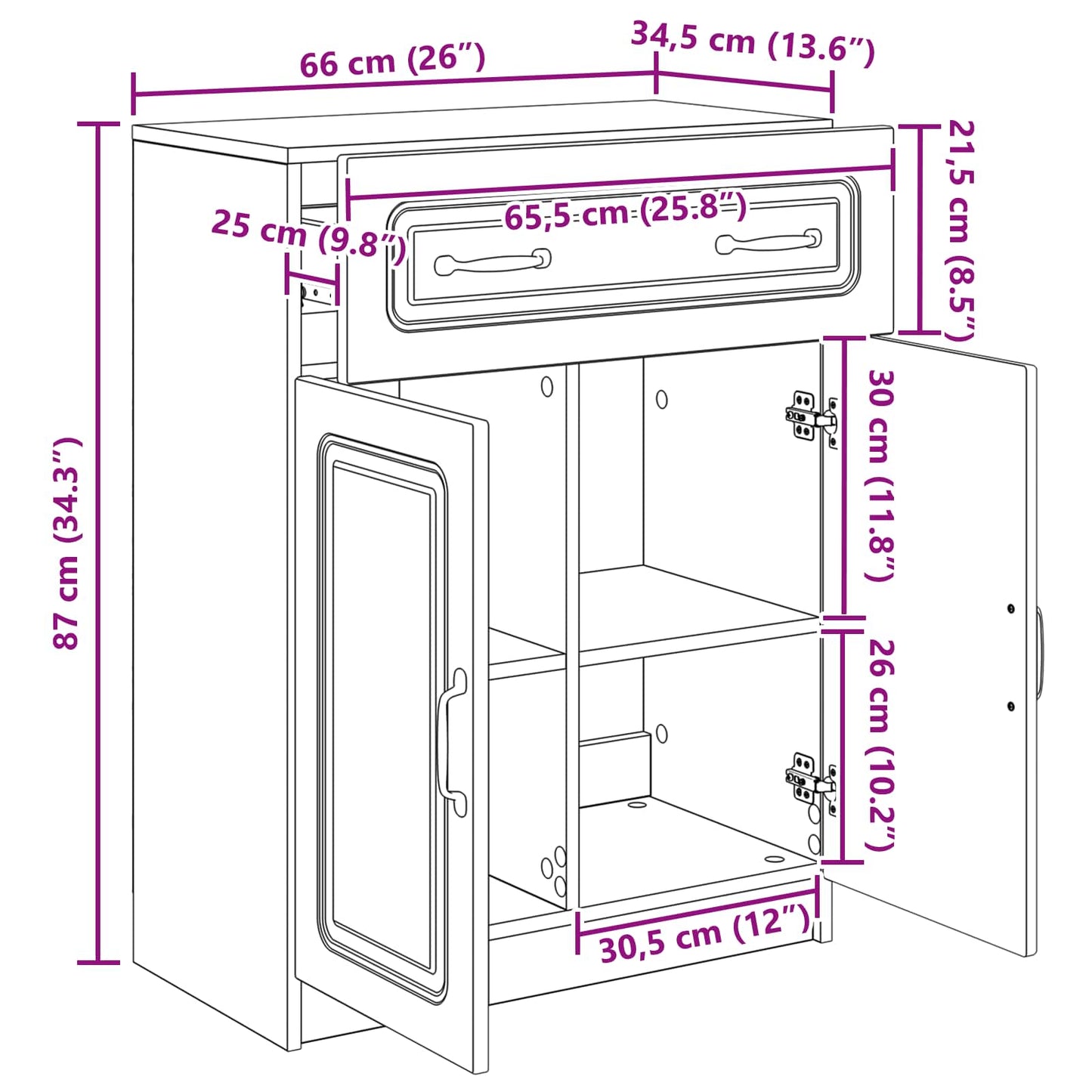 Sideboard Hochglanz Weiß 66 x 34,5 x 87 cm Holzwerkstoff