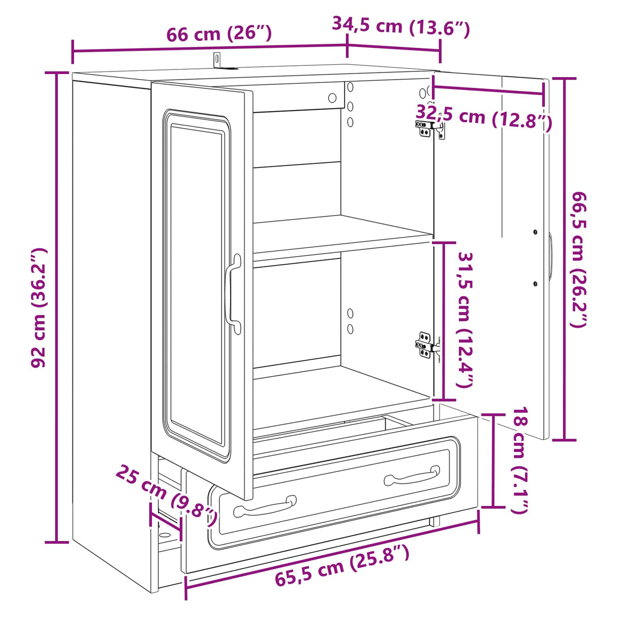 Sideboard Geräucherte Eiche 66 x 34,5 x 92 cm Holzwerkstoff