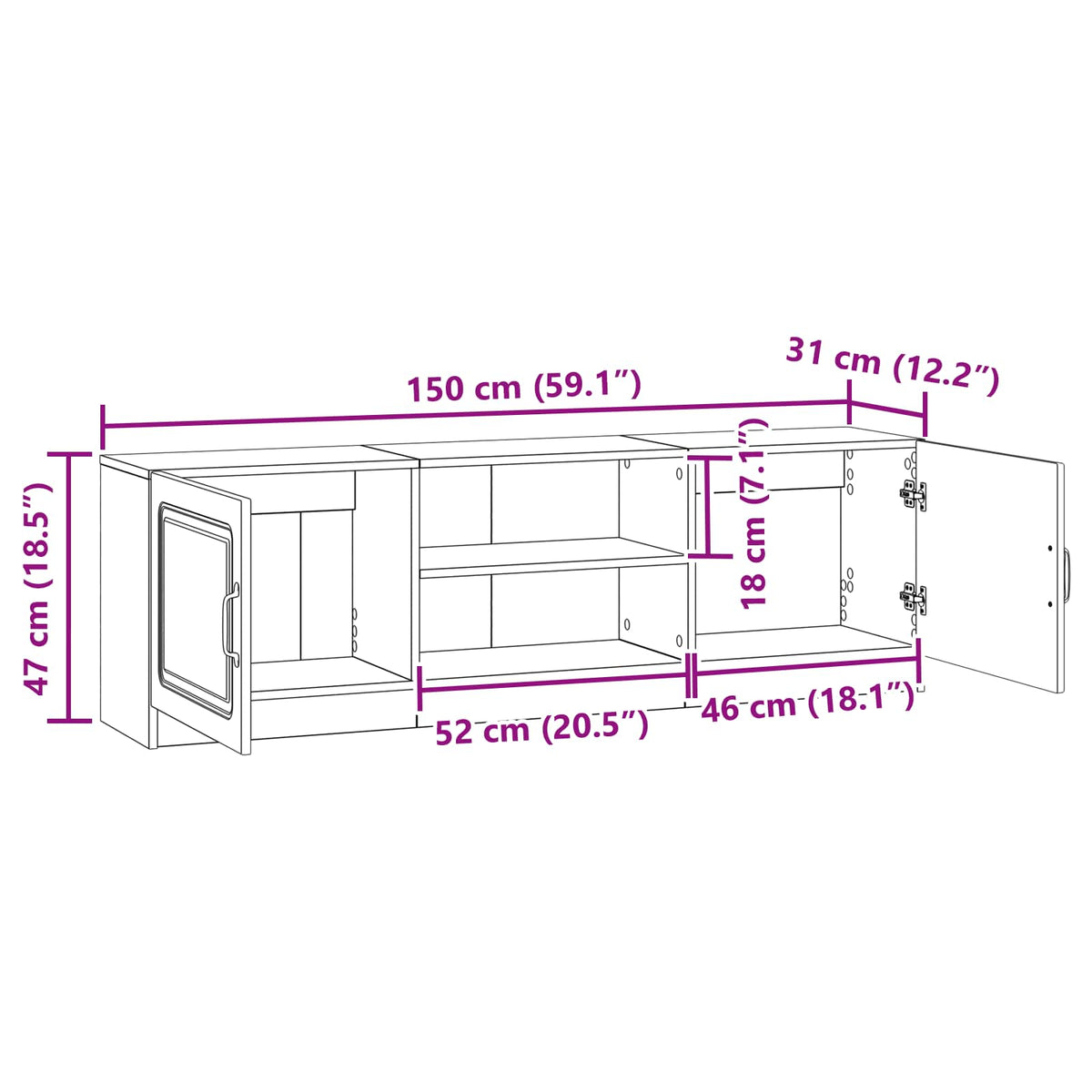 TV-Schränk Graues Sonoma 150 x 31 x 47 cm Holzwerkstoff