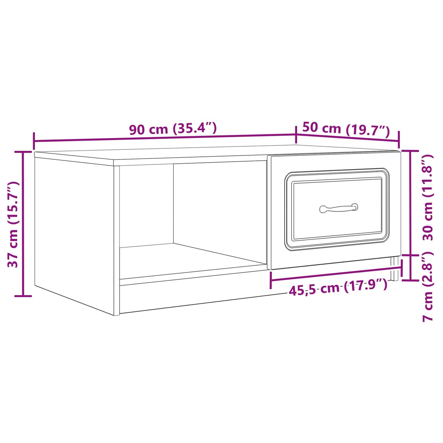 Couchtisch Sonoma-Eiche 90 x 50 x 37 cm Holzwerkstoff