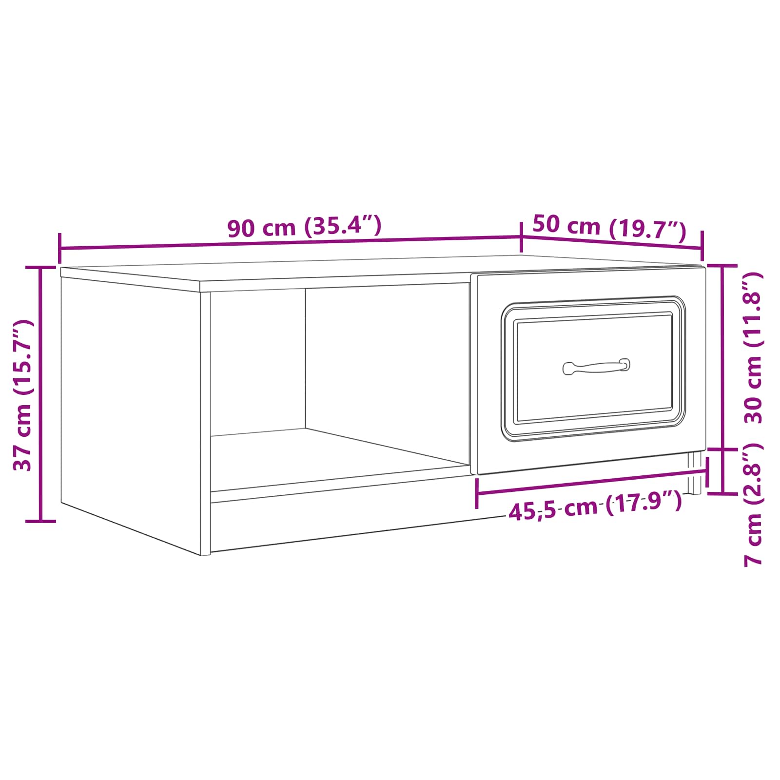 Couchtisch Artisan-Eiche 90 x 50 x 37 cm Holzwerkstoff