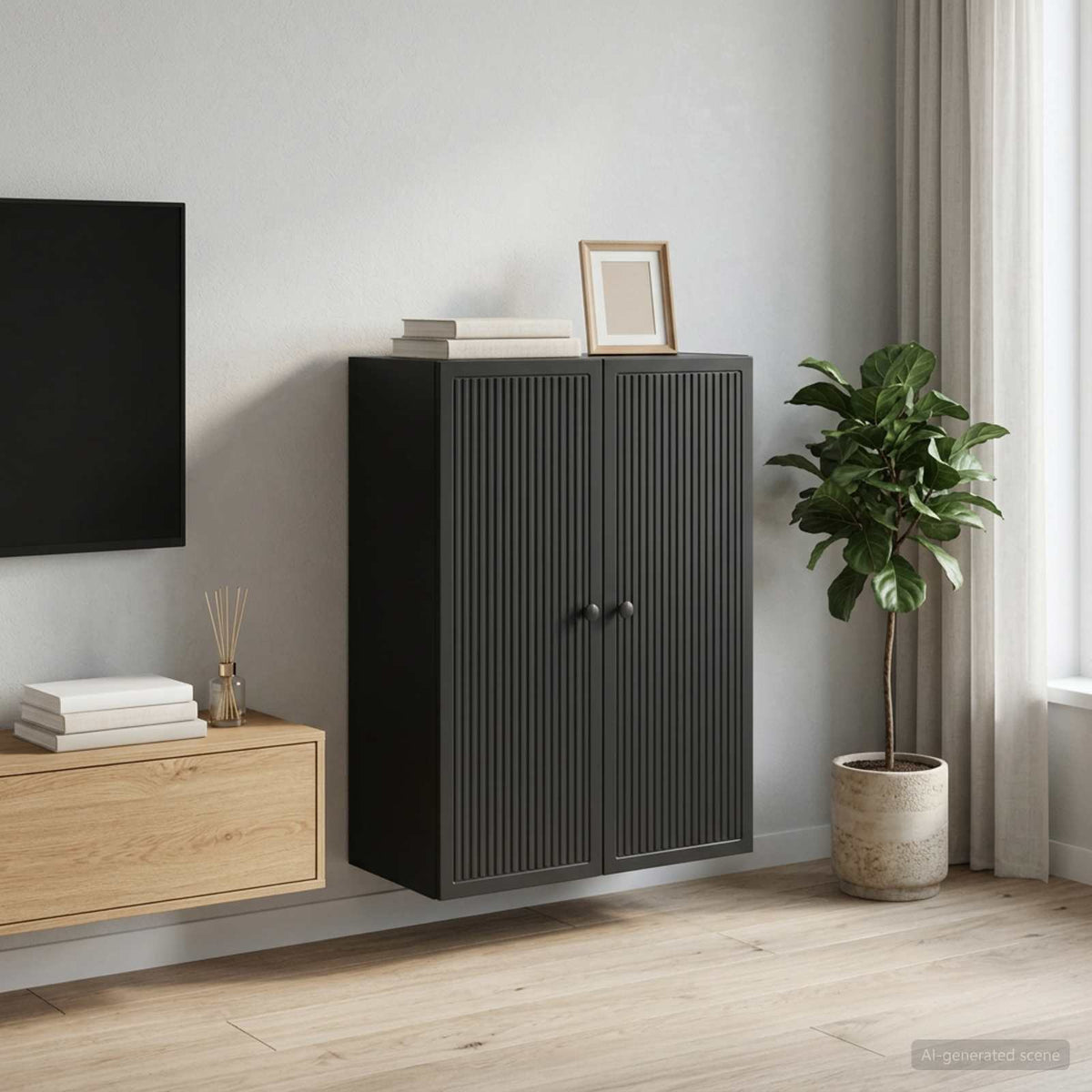 Wandschrank Schwarz 66 x 34,5 x 90 cm Holzwerkstoff