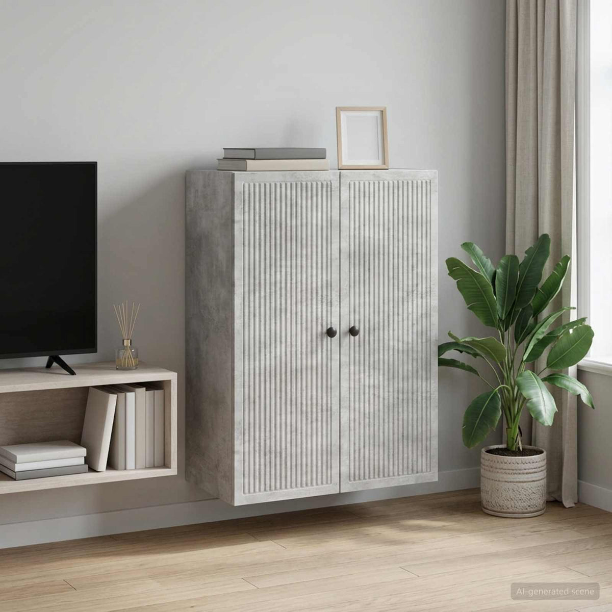 Wandschrank Betongrau 66 x 34,5 x 90 cm Holzwerkstoff