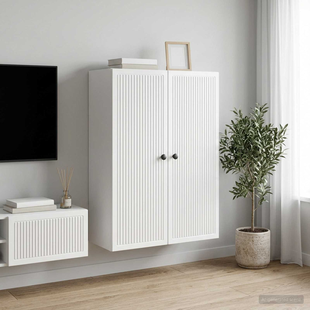 Wandschrank Hochglanz Weiß 66 x 34,5 x 90 cm Holzwerkstoff