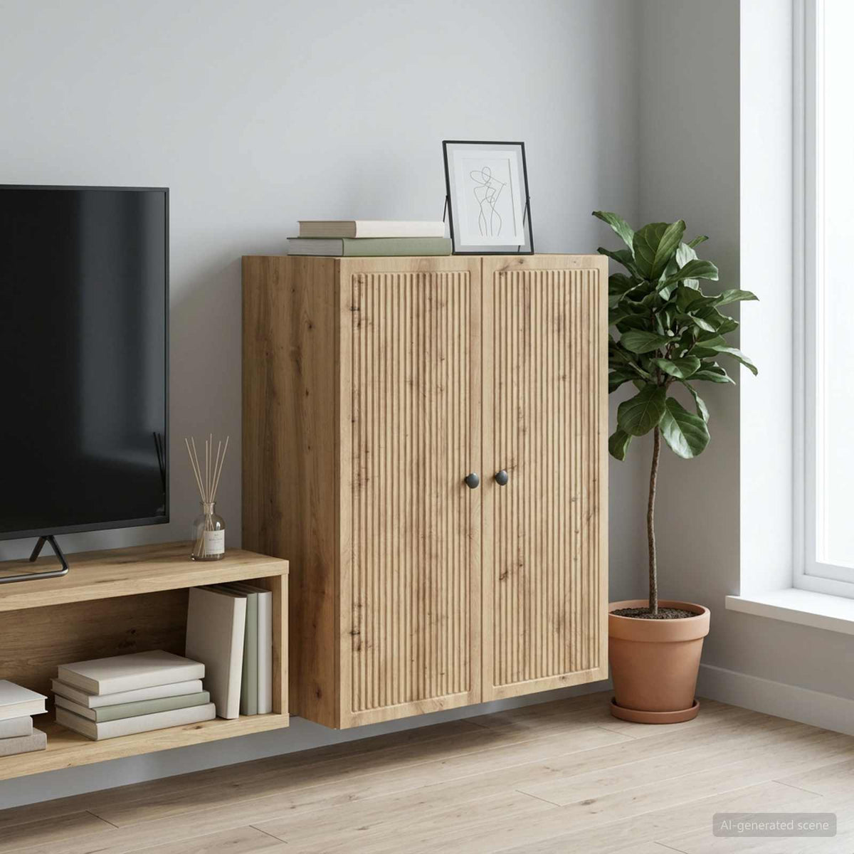 Wandschrank 66 x 34,5 x 90 cm Holzwerkstoff Artisan-Eiche