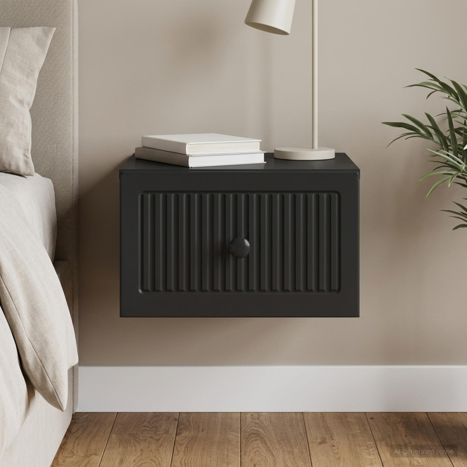 Wandmontierter Nachttisch Schwarz 33 x 34,5 x 20 cm