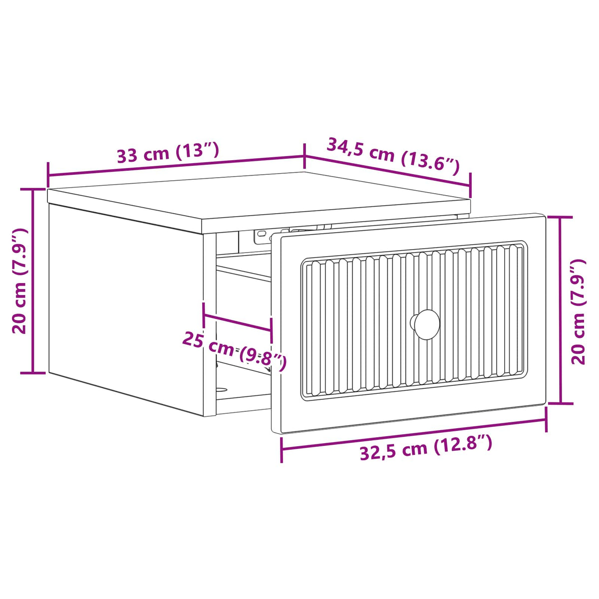 Wandmontierter Nachttisch Schwarz 33 x 34,5 x 20 cm