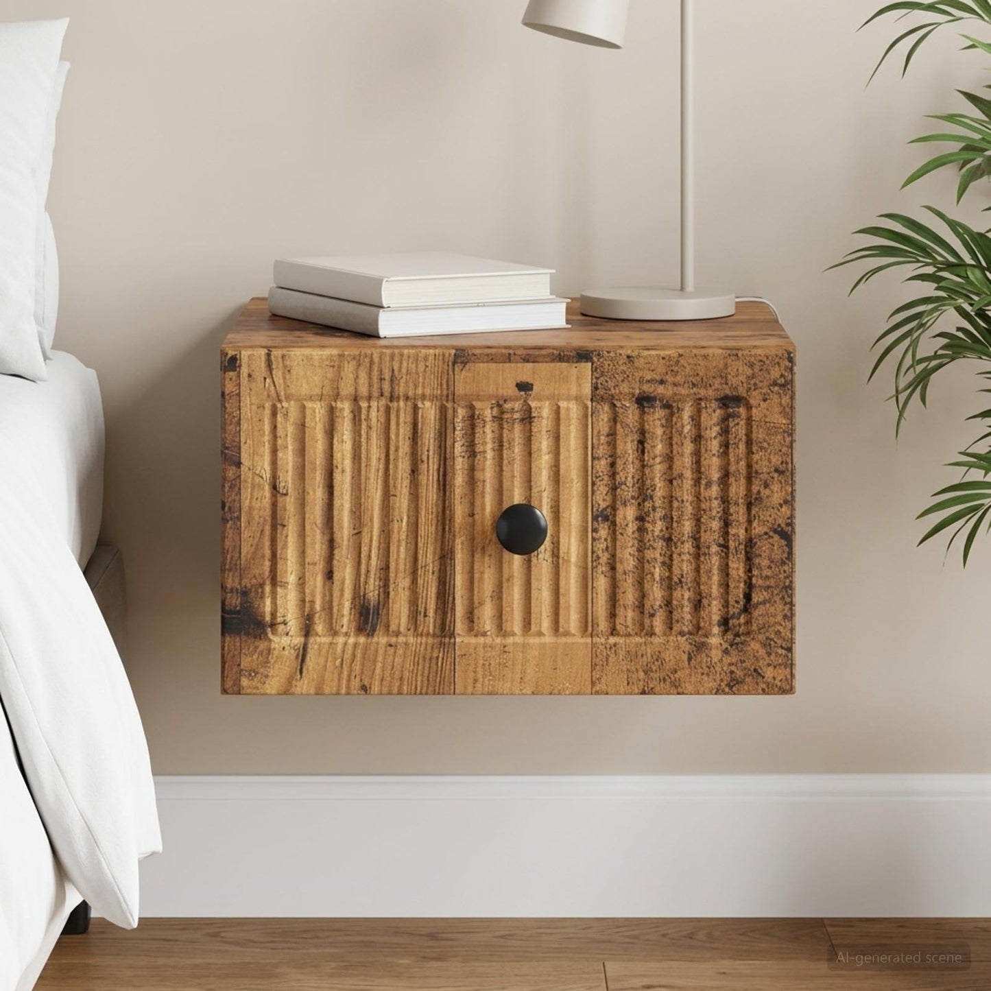 Wandmontierter Nachttisch Altholz 33 x 34,5 x 20 cm
