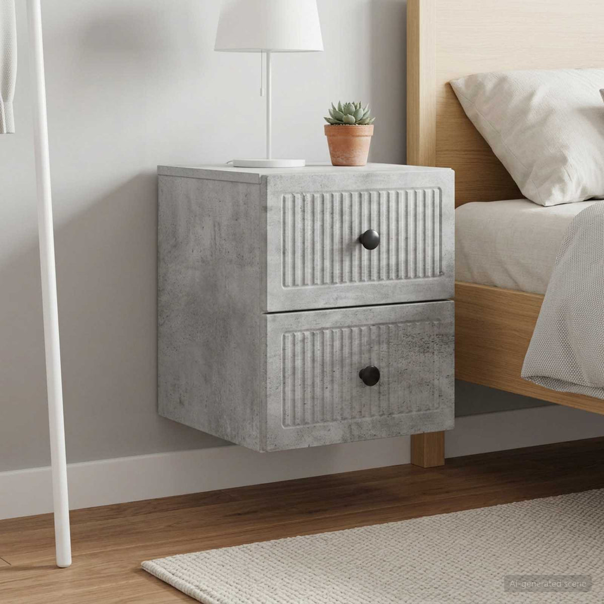 Wandmontierter Nachttisch 2 Stk. Betongrau 33 x 34,5 x 40 cm