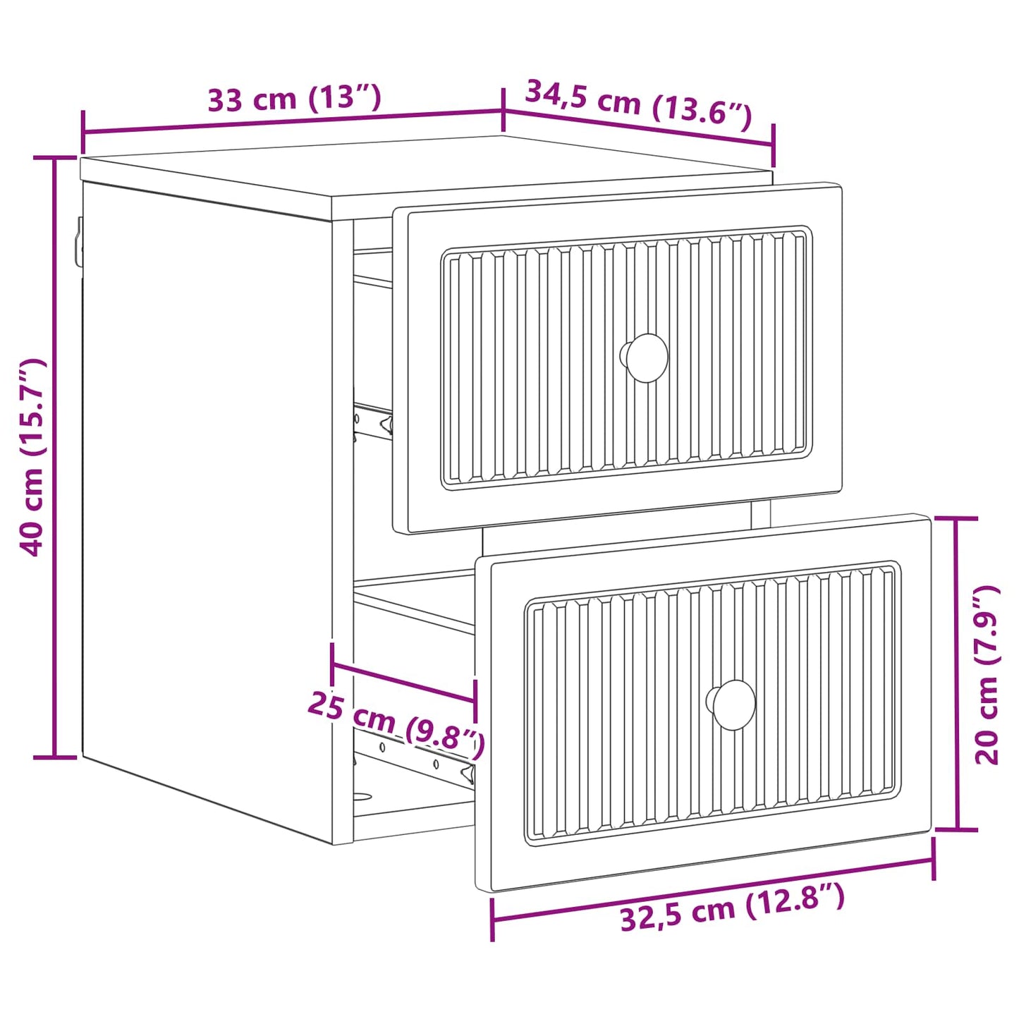 Wandmontierter Nachttisch 2 Stk. Sonoma-Grau 33 x 34,5 x 40 cm