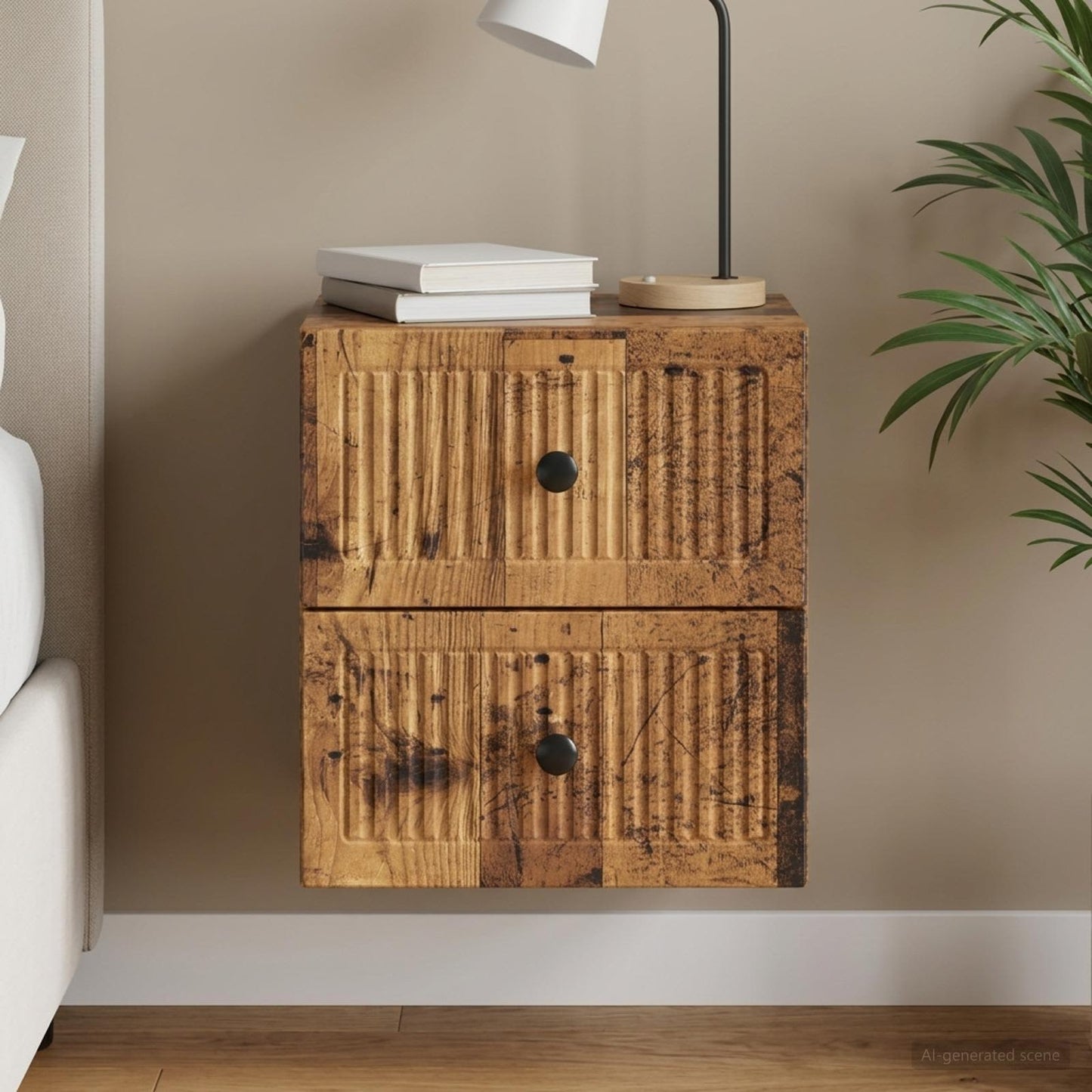 Wandmontierter Nachttisch Altholz 33 x 34,5 x 40 cm