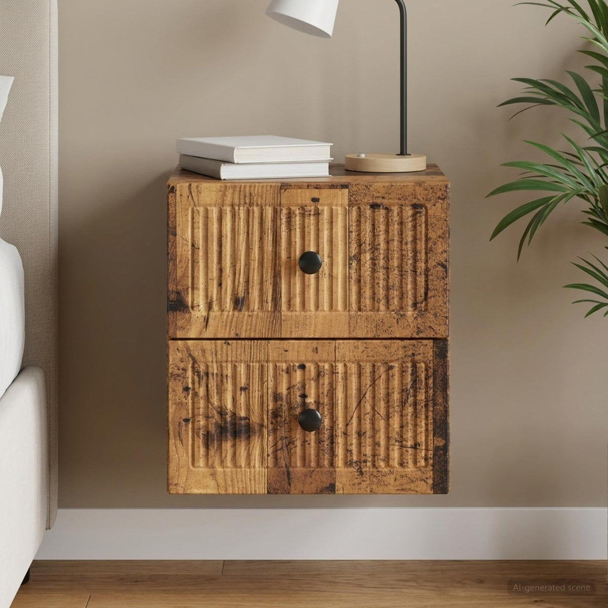 Wandmontierter Nachttisch Altholz 33 x 34,5 x 40 cm
