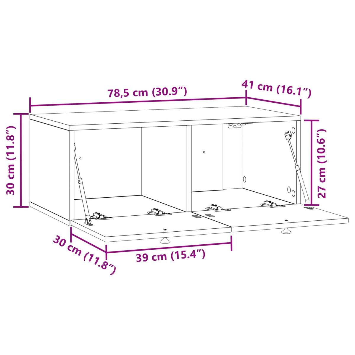 Wandmontierter TV-Schrank Betongrau 78,5 x 41 x 30 cm